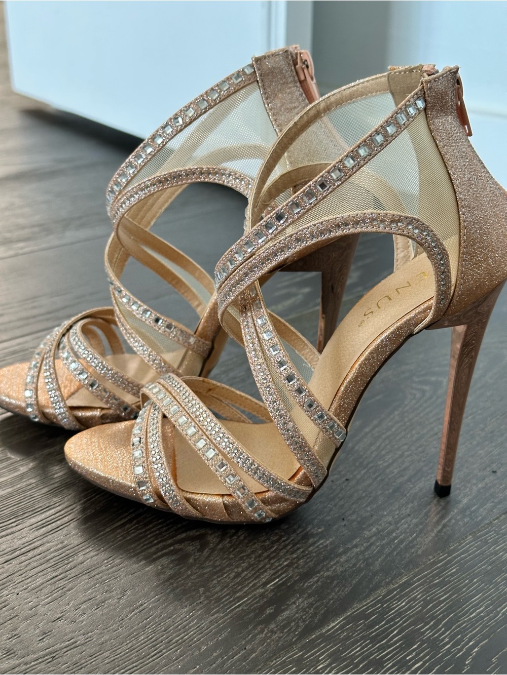 VENUS Rose Gold Rhinestone Strappy Stiletto Sandals